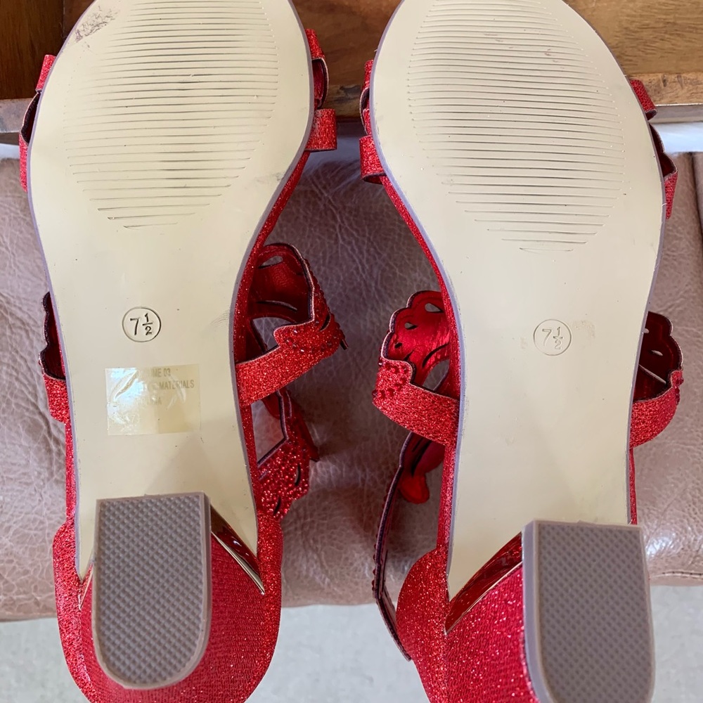 Red Rhinestone Open Toe Heels - Picture 5 of 6
